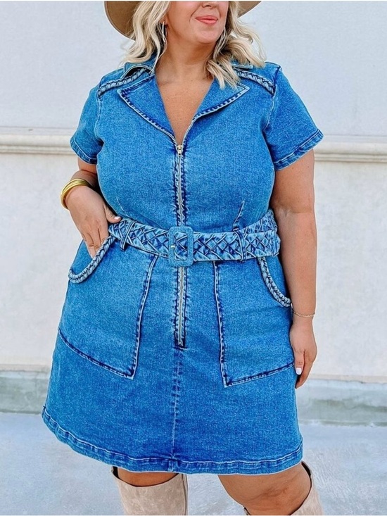 Show Me Your MuMu Dresses & Skirts - Show Me Your Mumu Outlaw Mini Dress in Tide Blue Denim w/Braided Belt, 3X Plus